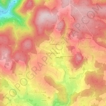 Topografische kaart Großherrischwand, hoogte, reliëf