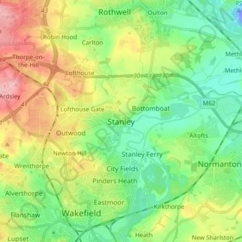 Topografische kaart Stanley, hoogte, reliëf