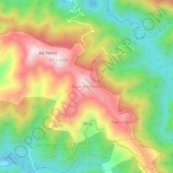 Topografische kaart Taourirt Mimoun, hoogte, reliëf