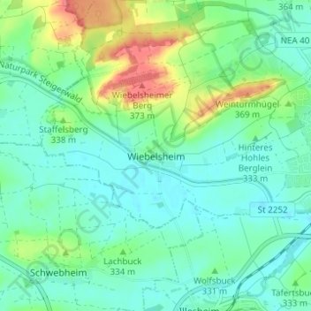 Topografische kaart Wiebelsheim, hoogte, reliëf