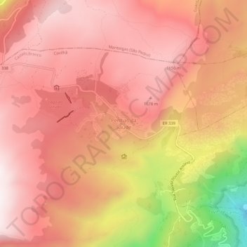 Topografische kaart Penhas da Saúde, hoogte, reliëf