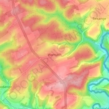 Topografische kaart Warnach, hoogte, reliëf