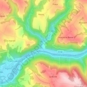Topografische kaart Puech du Cayla, hoogte, reliëf