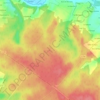 Topografische kaart Forêt de Loches, hoogte, reliëf