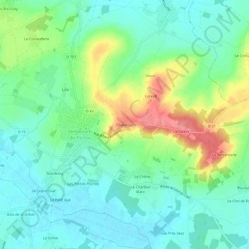 Topografische kaart Chatenais, hoogte, reliëf