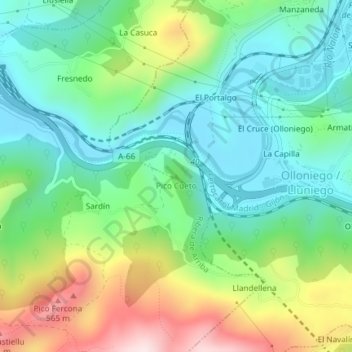 Topografische kaart Pico Cueto, hoogte, reliëf