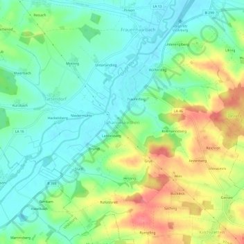 Topografische kaart Johanneskirchen, hoogte, reliëf