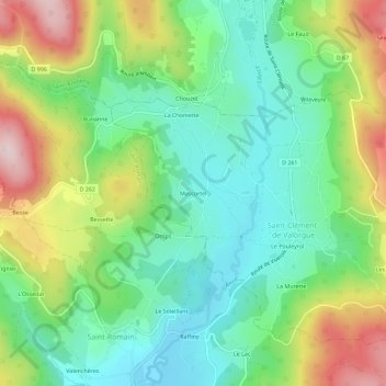 Topografische kaart Mascortel, hoogte, reliëf