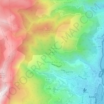 Topografische kaart Cardete, hoogte, reliëf