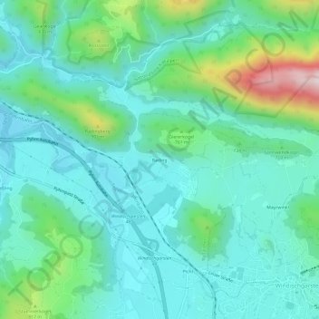 Topografische kaart Rading, hoogte, reliëf
