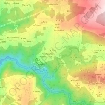 Topografische kaart Vigo, hoogte, reliëf