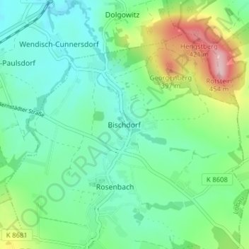 Topografische kaart Bischdorf, hoogte, reliëf