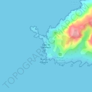 Topografische kaart Capu di Senetosa, hoogte, reliëf