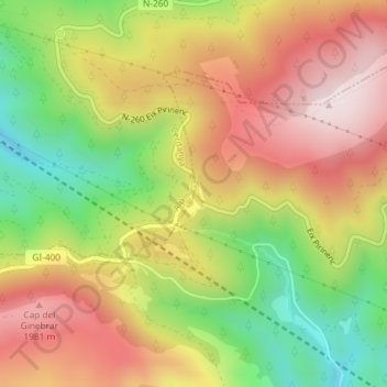 Topografische kaart Collada de Toses, hoogte, reliëf