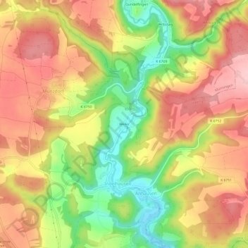 Topografische kaart Weiler, hoogte, reliëf