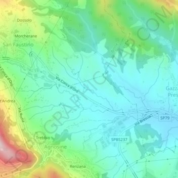 Topografische kaart Serea, hoogte, reliëf