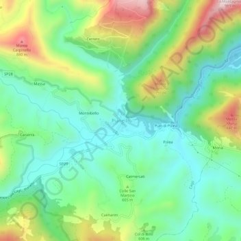 Topografische kaart Pianello, hoogte, reliëf