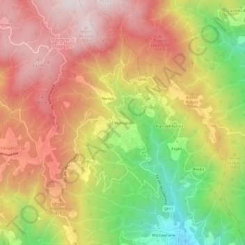 Topografische kaart Momigno, hoogte, reliëf