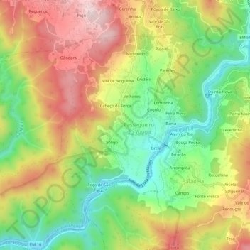 Topografische kaart Ribela, hoogte, reliëf