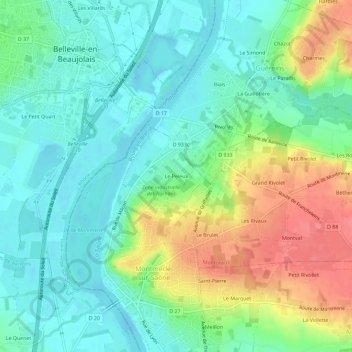Topografische kaart Le Peleux, hoogte, reliëf