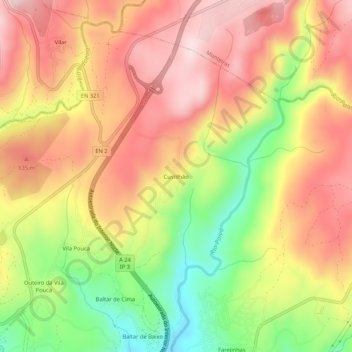 Topografische kaart Custilhão, hoogte, reliëf