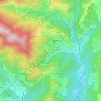 Topografische kaart Le Blaze, hoogte, reliëf