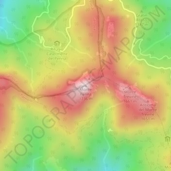 Topografische kaart Monte Penna, hoogte, reliëf