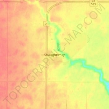 Topografische kaart Shaughnessy, hoogte, reliëf