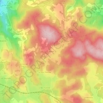 Topografische kaart Bezeau, hoogte, reliëf