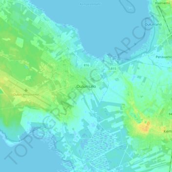 Topografische kaart Oulunsalo, hoogte, reliëf