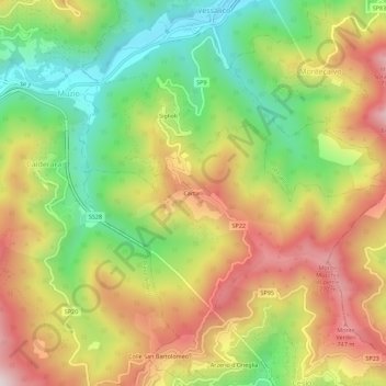 Topografische kaart Cartari, hoogte, reliëf