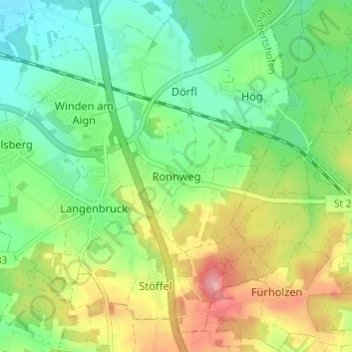 Topografische kaart Ronnweg, hoogte, reliëf