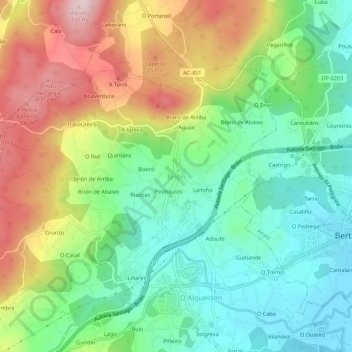 Topografische kaart Brión, hoogte, reliëf