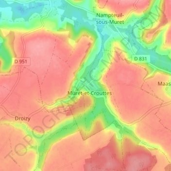 Topografische kaart Muret, hoogte, reliëf