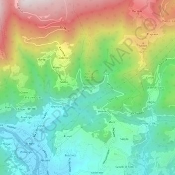 Topografische kaart Mortisa, hoogte, reliëf