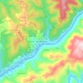 Topografische kaart Casal da Misarela, hoogte, reliëf