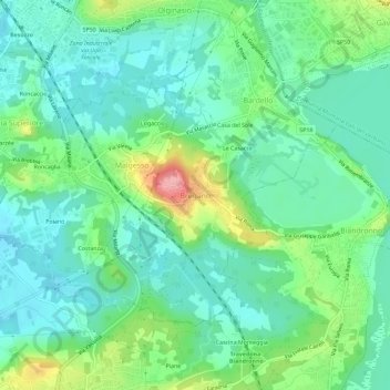 Topografische kaart Bregano, hoogte, reliëf
