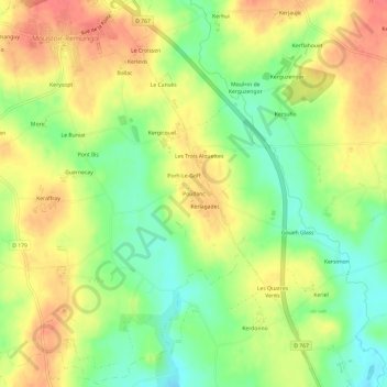 Topografische kaart Poulfanc, hoogte, reliëf