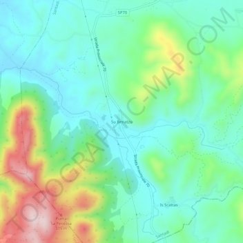 Topografische kaart Su Benatzu, hoogte, reliëf