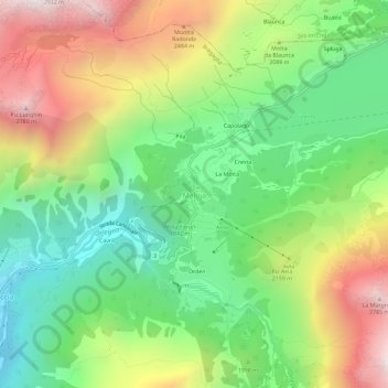 Topografische kaart Maloja, hoogte, reliëf