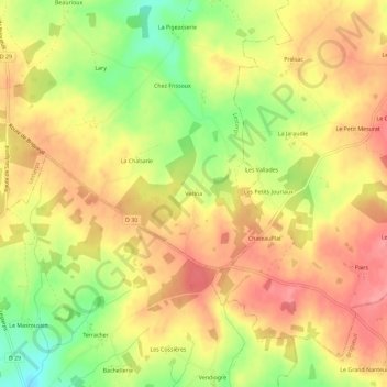 Topografische kaart Verina, hoogte, reliëf