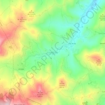 Topografische kaart Contignaco, hoogte, reliëf