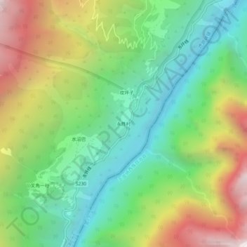 Topografische kaart 永胜村, hoogte, reliëf
