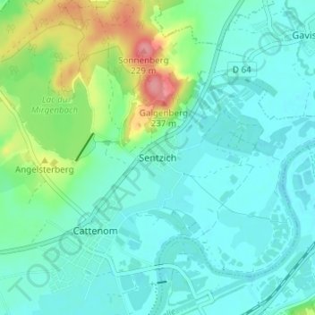 Topografische kaart Sentzich, hoogte, reliëf