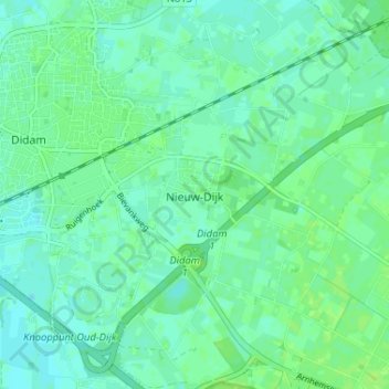 Topografische kaart Nieuw-Dijk, hoogte, reliëf