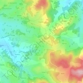 Topografische kaart Jalletat, hoogte, reliëf