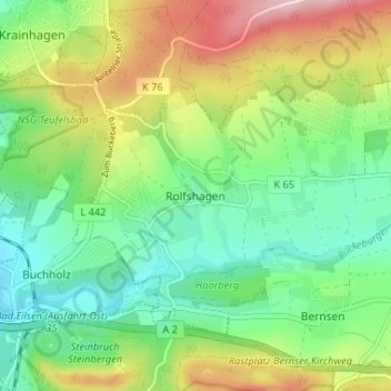 Topografische kaart Rolfshagen, hoogte, reliëf