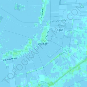 Topografische kaart Butteldorf, hoogte, reliëf