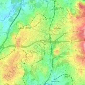 Topografische kaart Granja, hoogte, reliëf