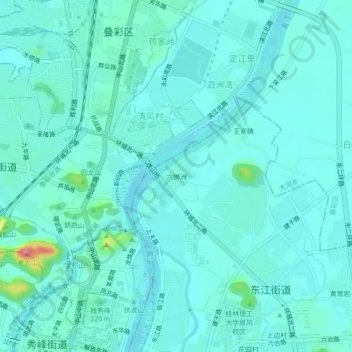 Topografische kaart 六狮洲, hoogte, reliëf